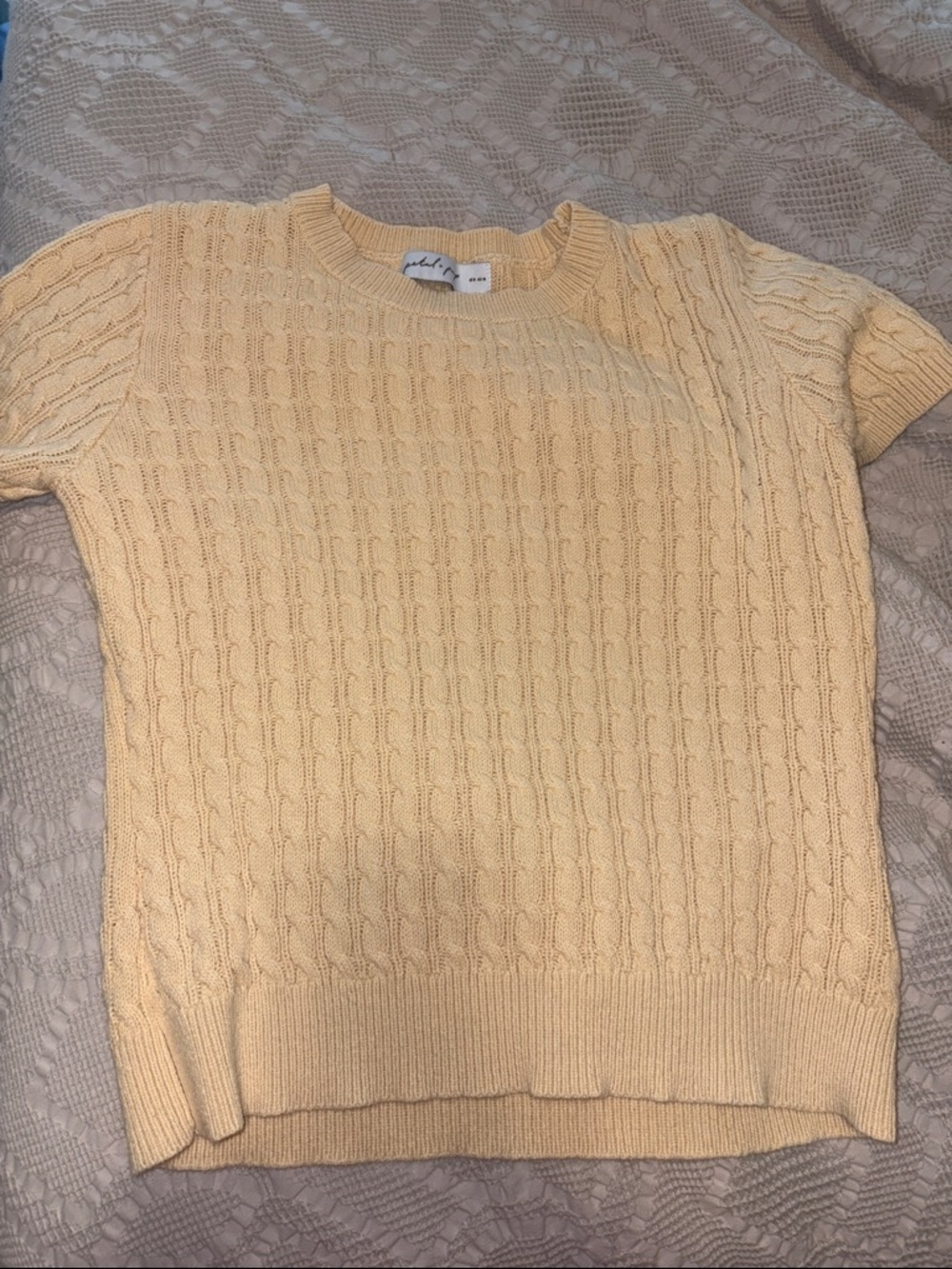 Petal & Pup Cream Cable Knit Short Sleeve Crew Sweater